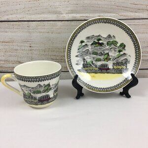 VTG Railway Portland Pottery England Demitasse Cup & Saucer Trains